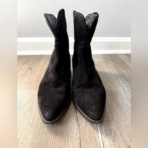 Freda Salvador Suede Boots Pointed Toe Dressy Ankle Booties Heels Black Size 10